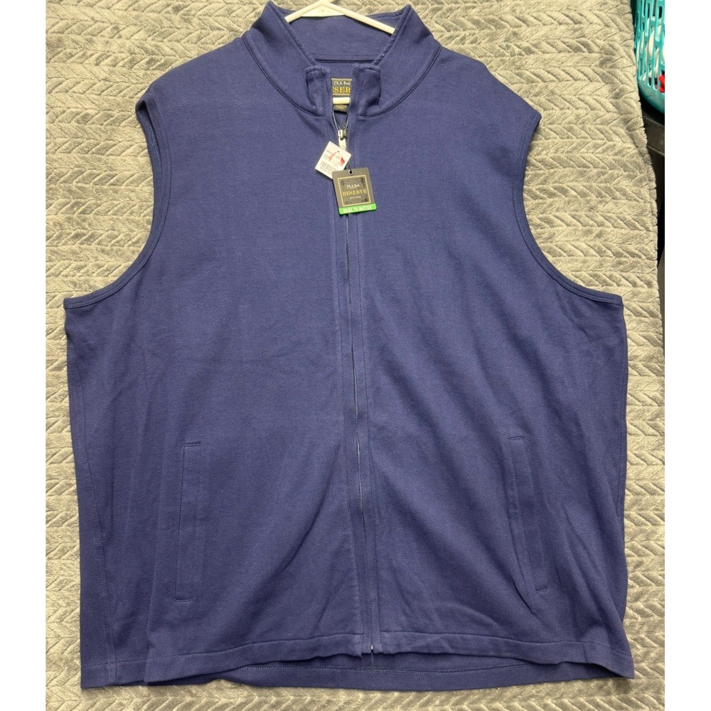 Jos A‎ Bank Reserve Blue Herringbone Full Zip Cotton Vest 3X Tailored Fit (1539)